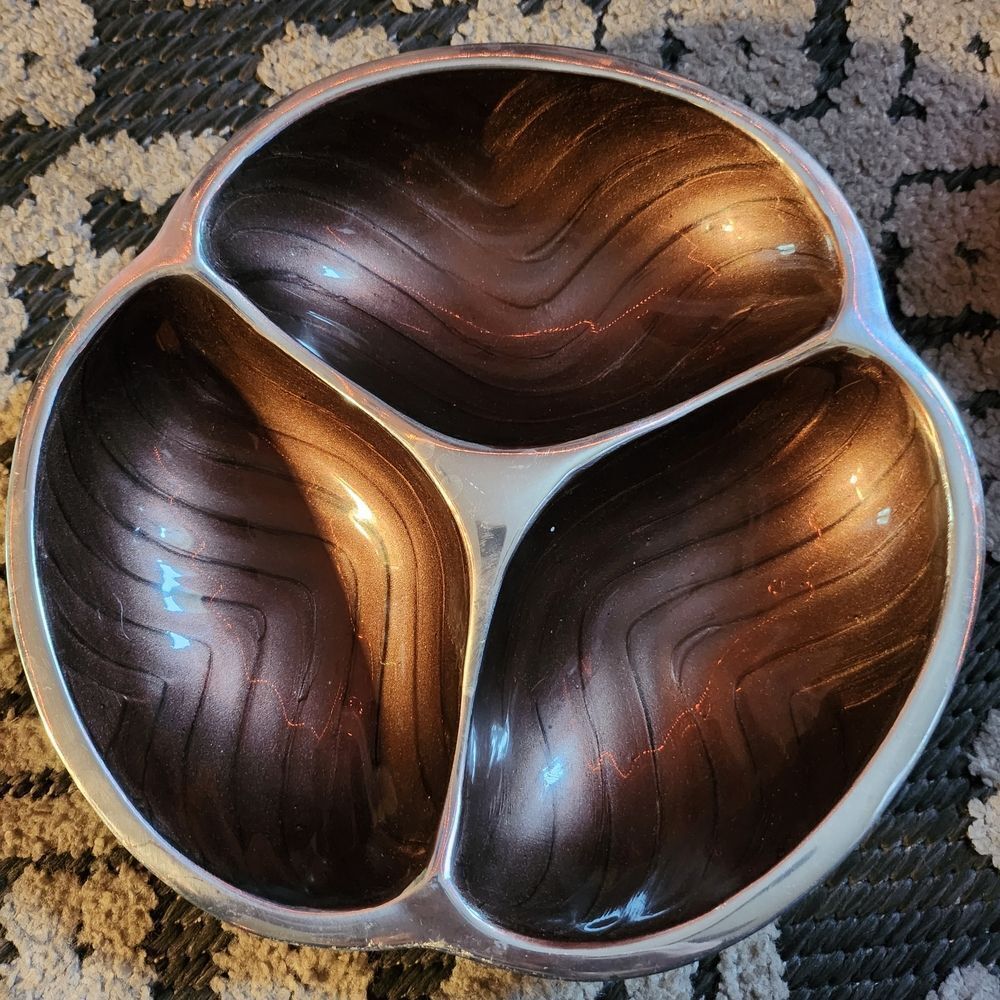 Nambe Brown and Silver Tri-Section Bowl
